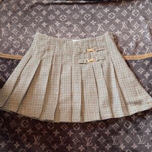 Plaid Pleated Skirt with Buckle Accents